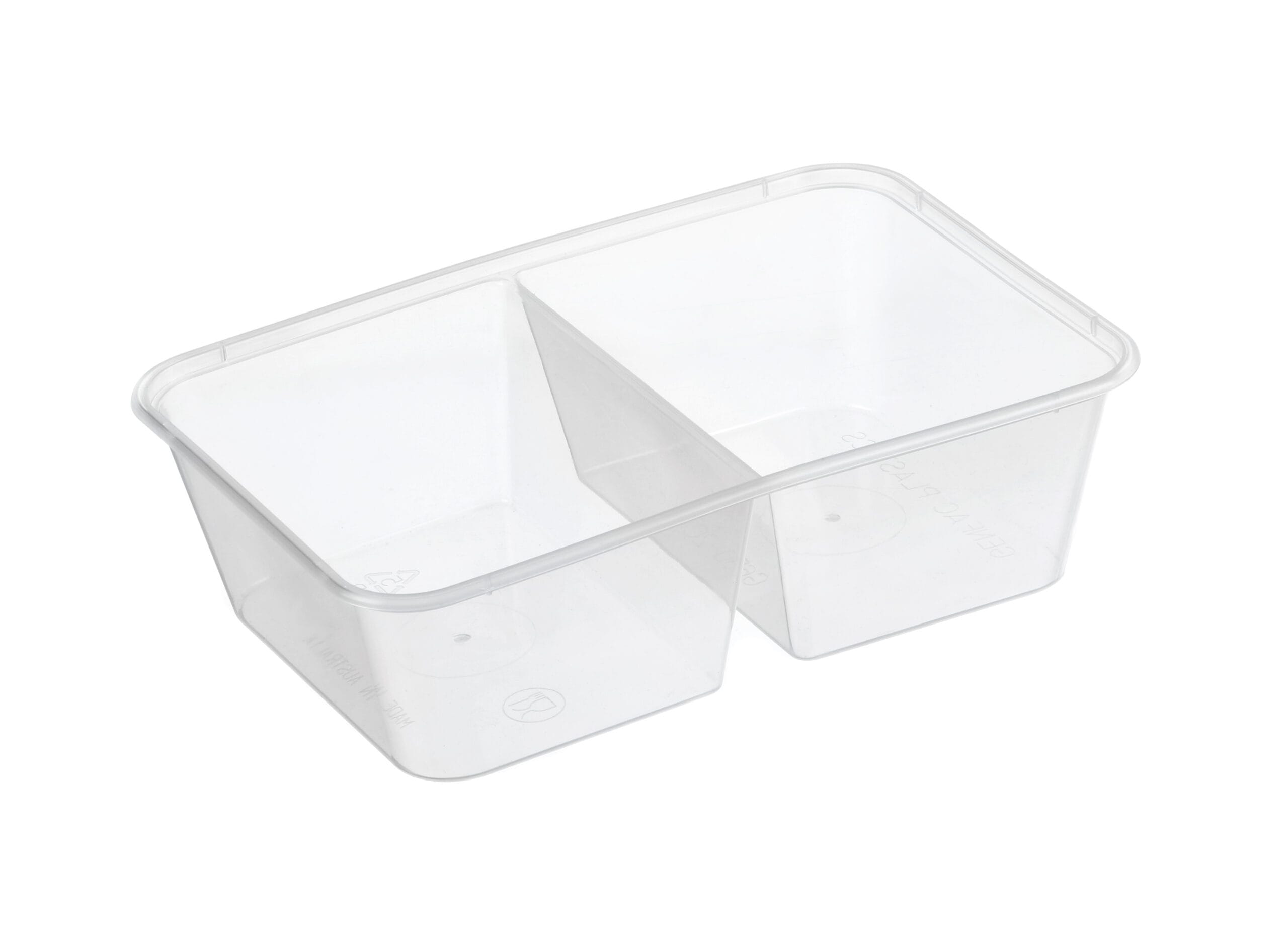 Rectangular Container 2 compartments 650ml - Plastic 175x118x49mm - Clear 50x10P