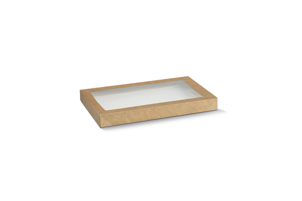 Catering Tray Lid Small - Rectangle PET Window 280x180x30mm - Kraft 100s