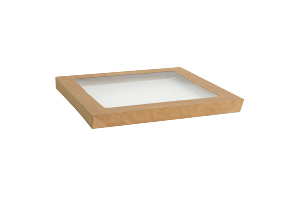 Rectangle Tray Medium Lid 382x275x30mm -  Catering PET Window Brown 100s
