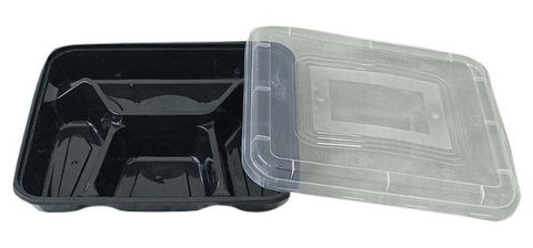Square Container 4 Compartment with Lid - Plastic 595x231x415mm - Black n Clear 150s